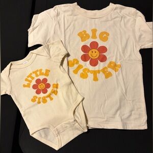 Bella Canvas Cream Sibling Shirt Set with Flower Design